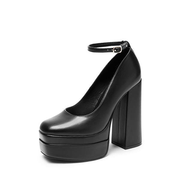 Women's High Heel Platform Pumps - BLACK-PU -  0